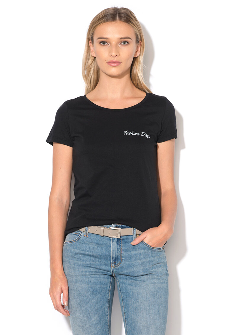 Tricou negru cu imprimeu logo Signature
