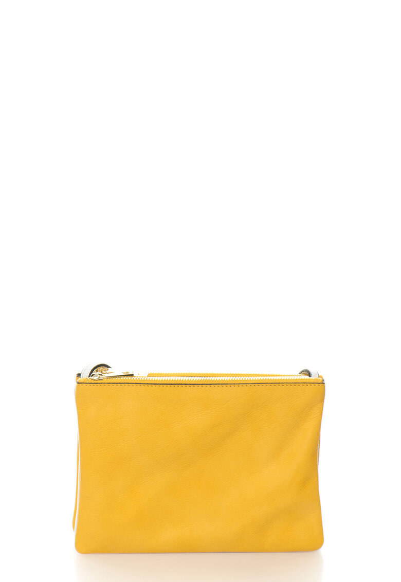 Geanta crossbody galben si alb de piele cu portofele