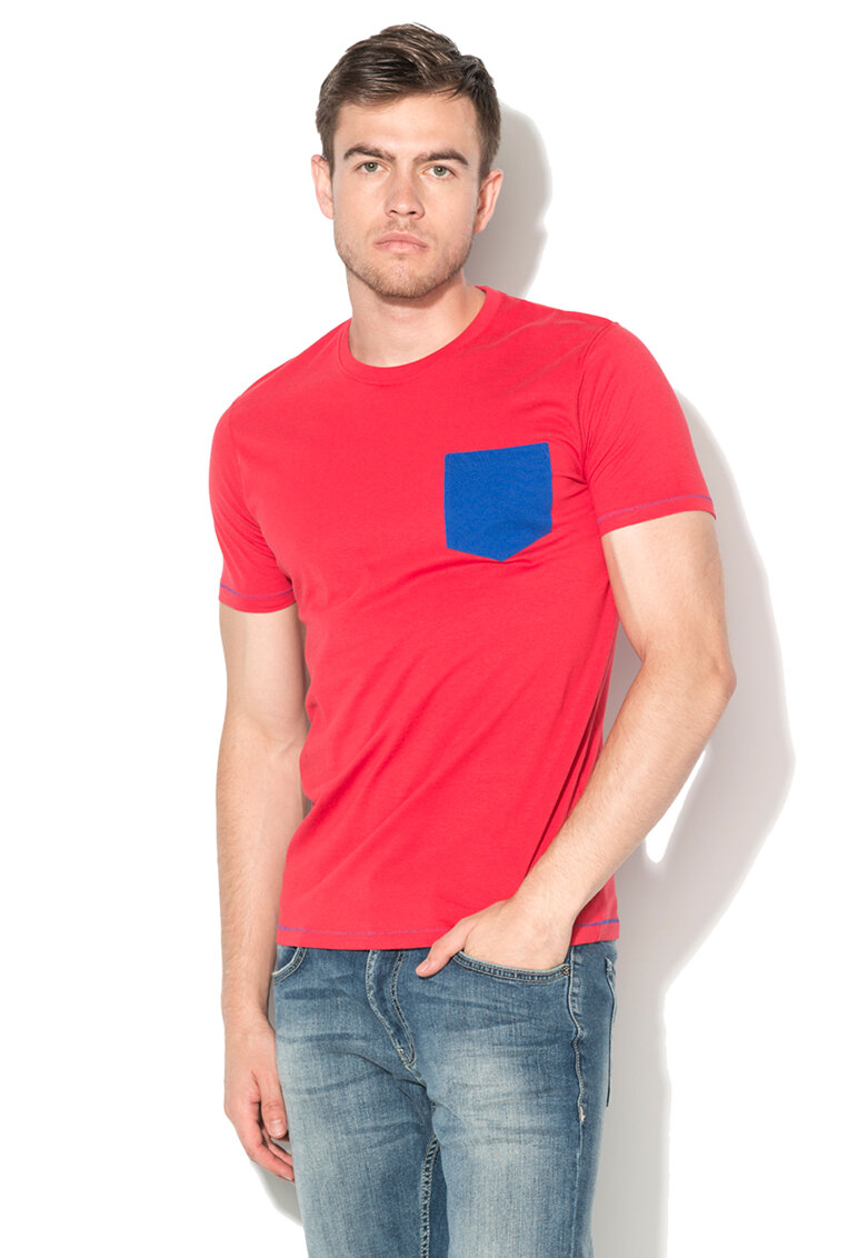 Tricou rosu si albastru royal cu buzunar pe piept
